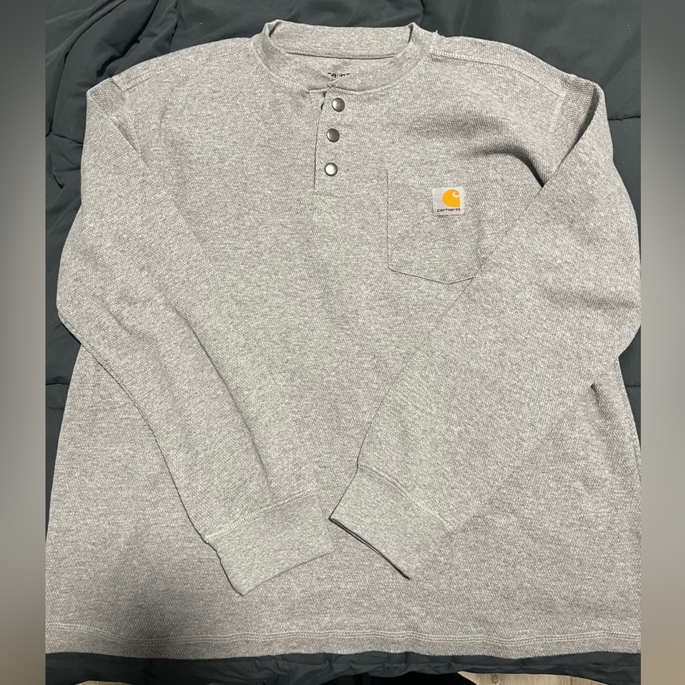 Mens Carhartt Grey Relaxed Fit 3Button Long Sleeve Shirt Size XL
